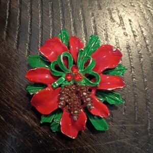 Vintage Poinsettia Pine Cone Brooch